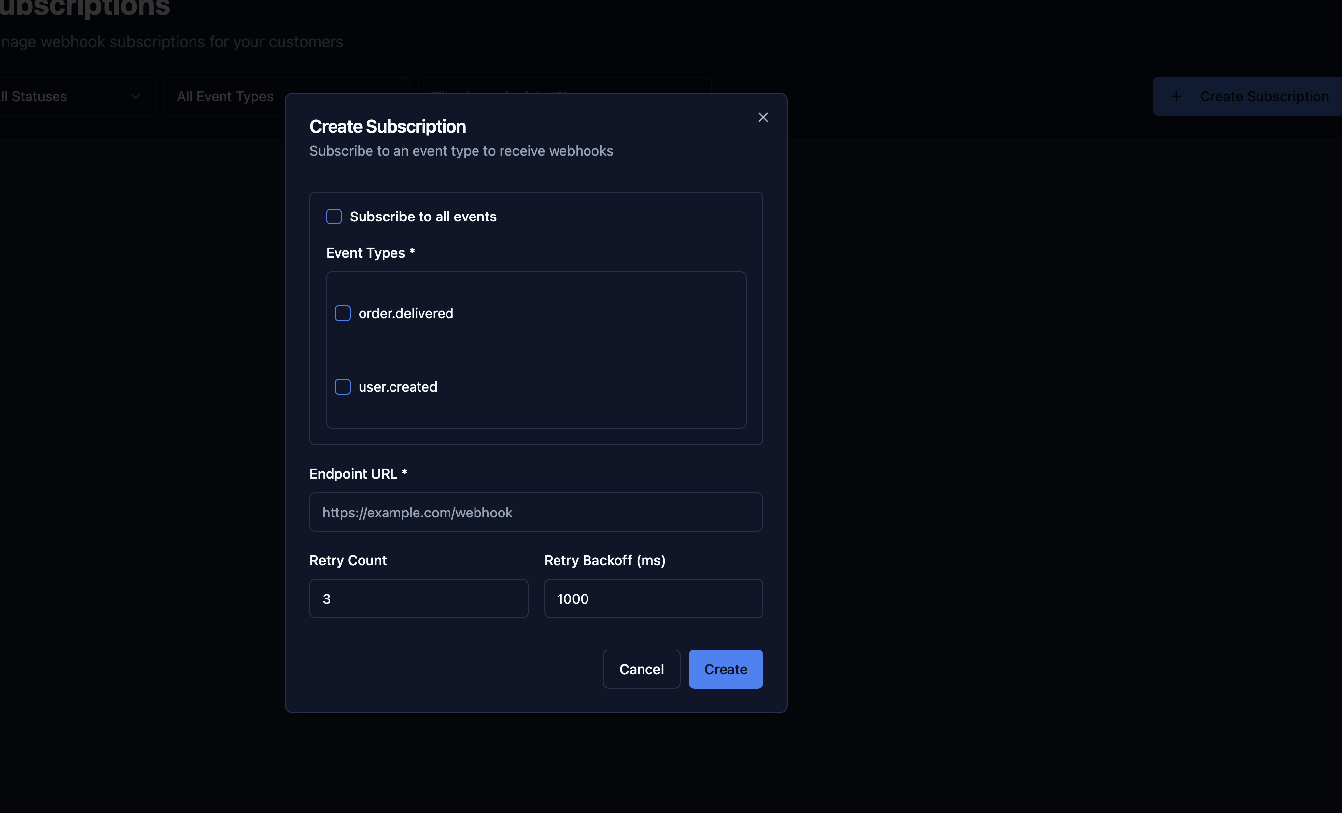 Create subscription interface