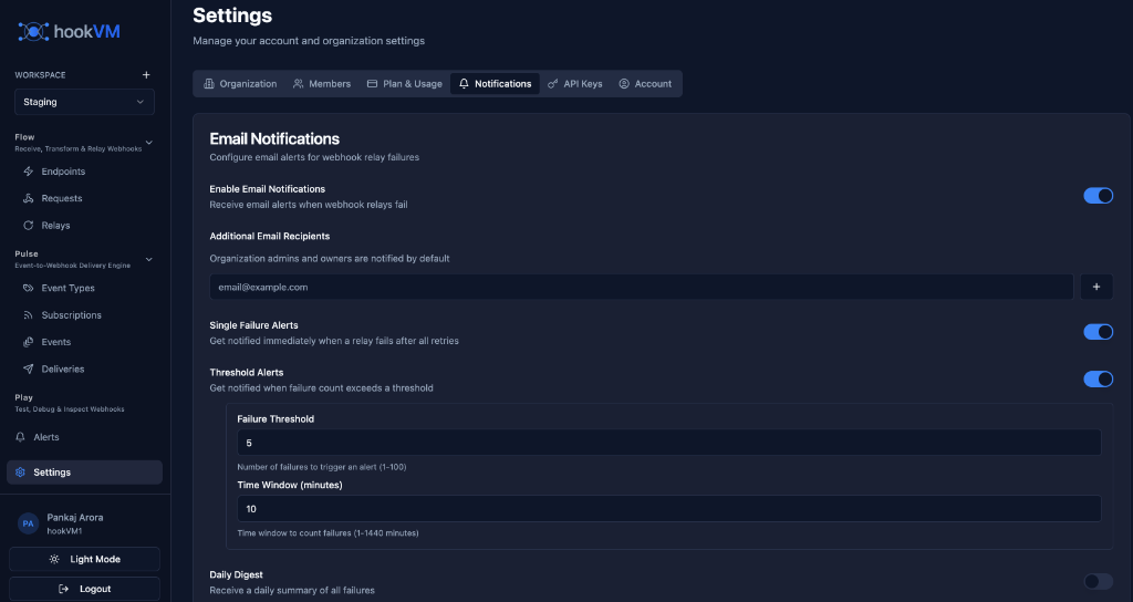 Settings Notifications